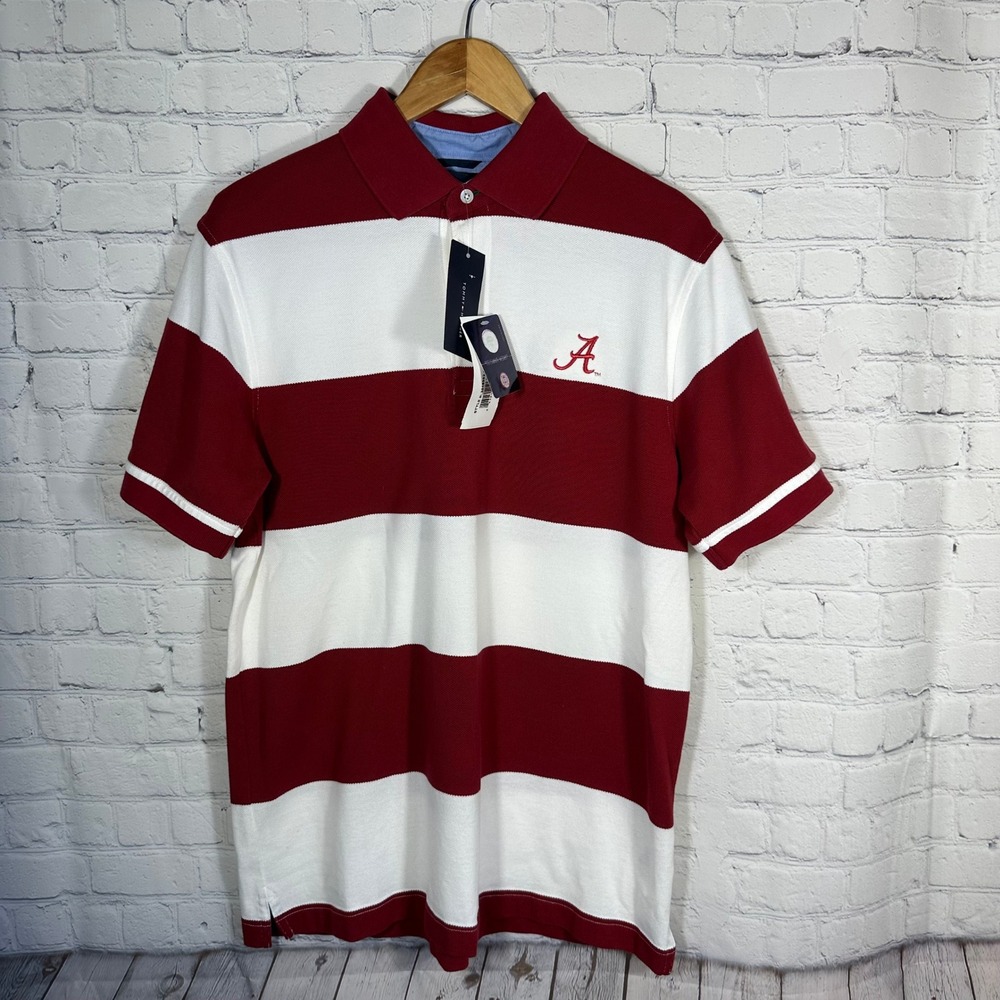 Tommy Hilfiger Mens Alabama Crimson Tide Polo Shirt Red White Striped M NEW